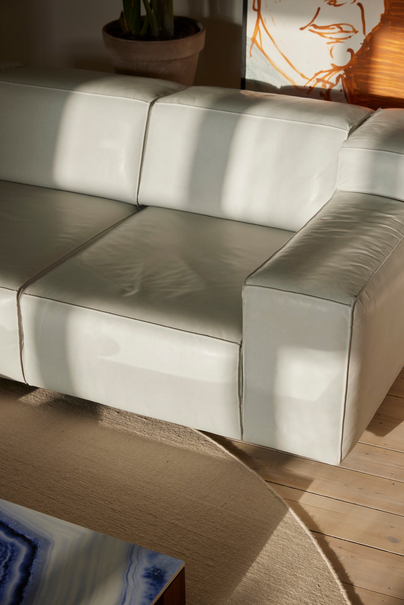 hvid håndlavet lædersofa